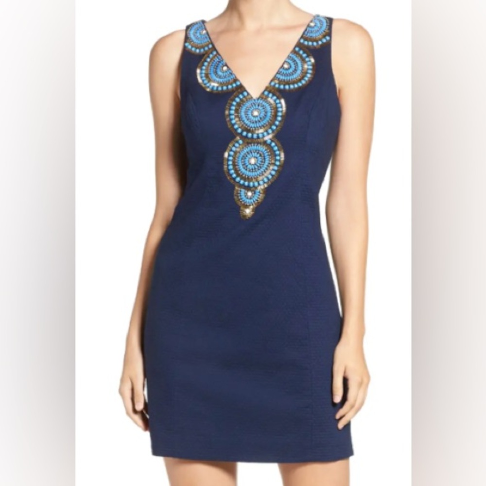 Lilly Pulitzer Gabby Beaded Jewel Shift Sheath Dress